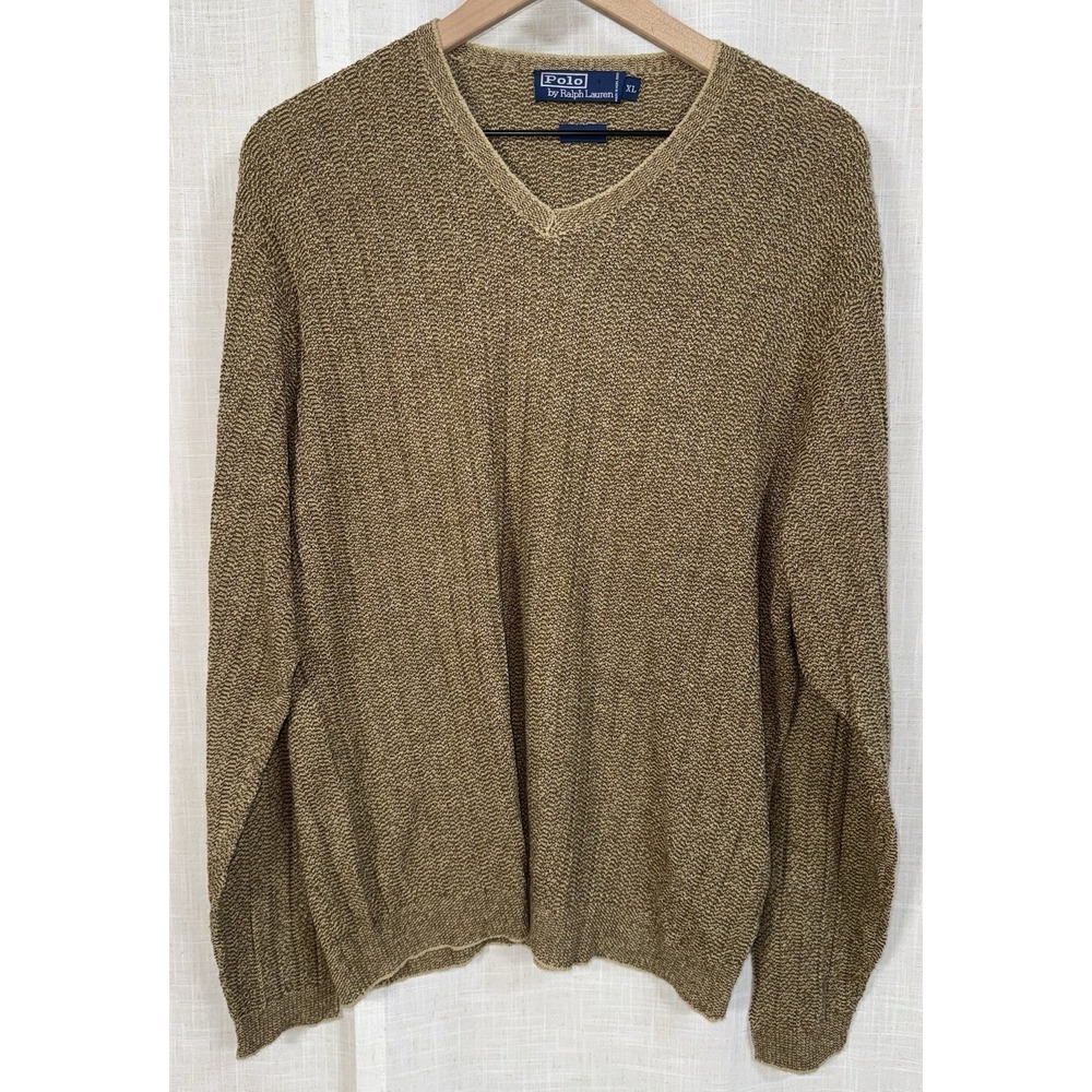 Polo Ralph Lauren Men's Gold Tan V Neck Sweater Sz XL 100% Silk Women's